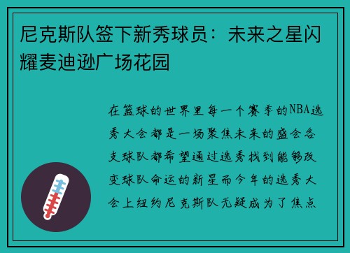 尼克斯队签下新秀球员：未来之星闪耀麦迪逊广场花园
