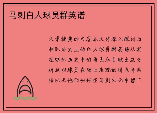 马刺白人球员群英谱